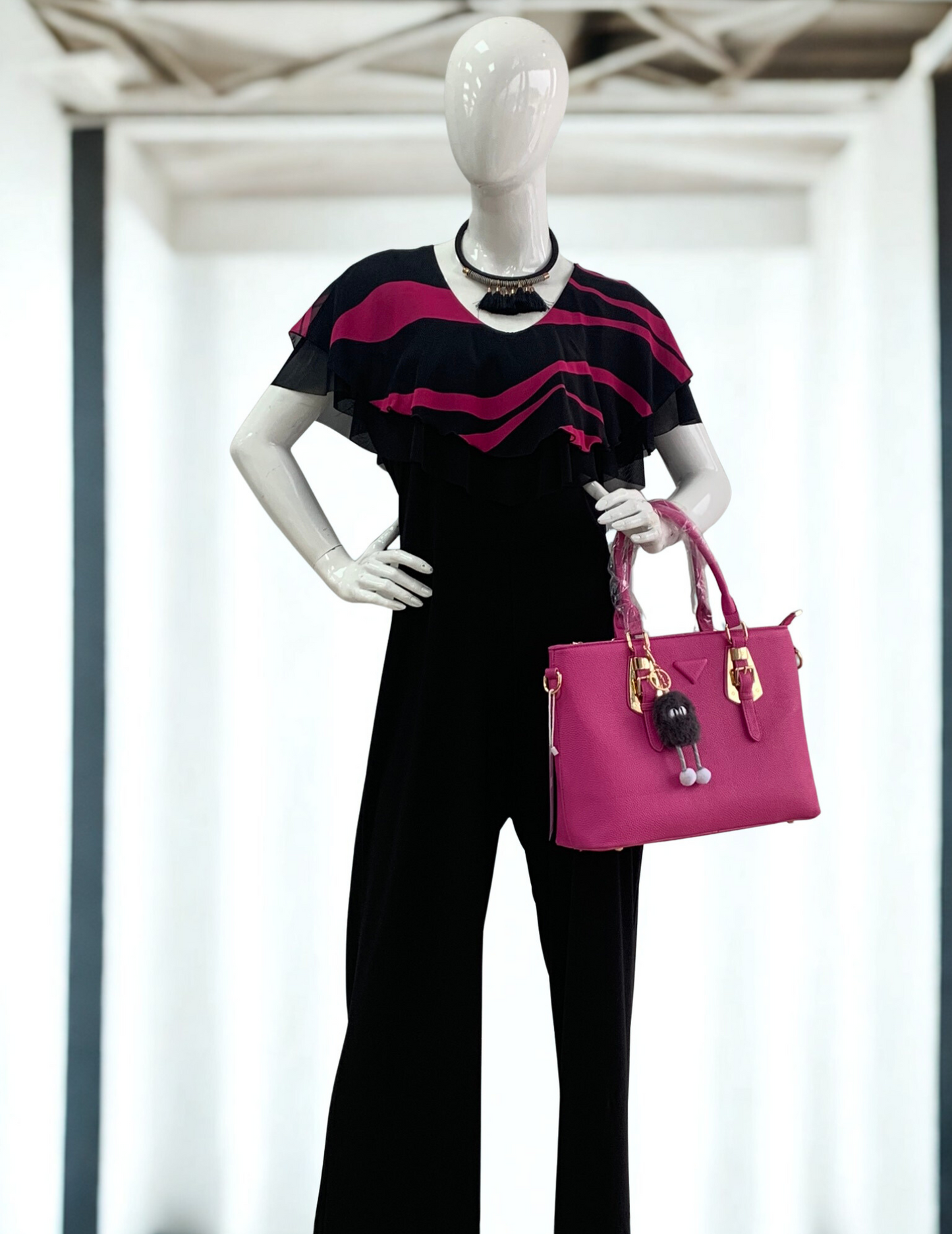 Magenta Wave Ruffle Jumpsuit