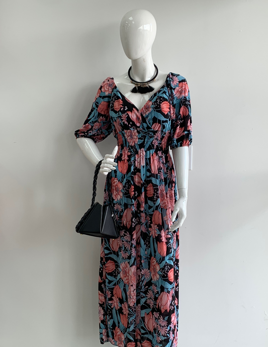 Floral Smocked Maxi Dress – Elegant & Effortless