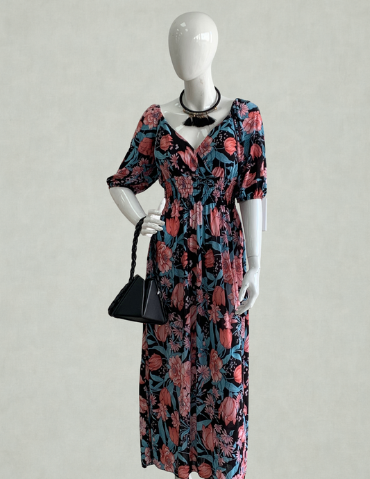 Floral Smocked Maxi Dress – Elegant & Effortless