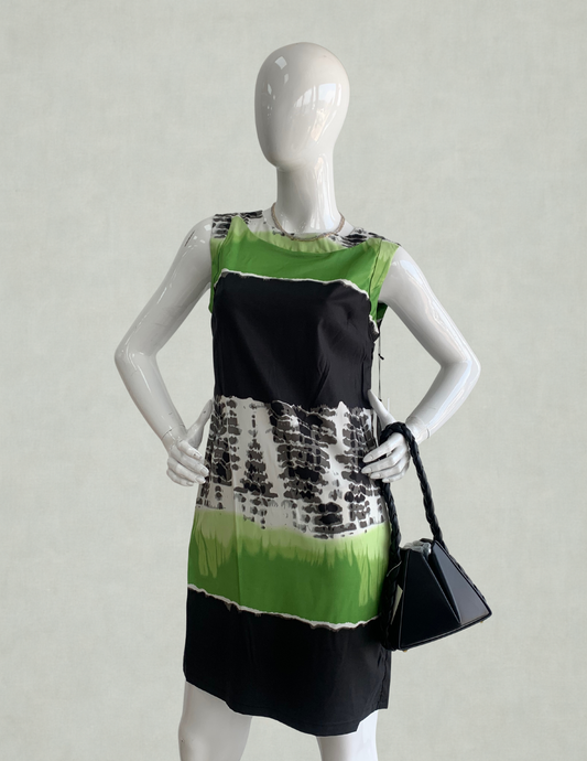 Chic Green & Black Tie-Dye Mini Dress